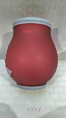 Thomas Webb and Sons signed Victorian English cameo cranberry glass pansy vase