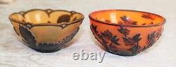 Two 4 Gelle Style Orange Cameo Bowls with Raised Black Floral Patterns