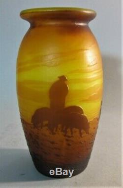 Unique MULLER FRES LUNEVILLE French Cameo Glass Vase with Pigs Sheep Cows c. 1910