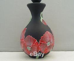 Unusual Okra Cameo Glass Large Perfume Bottle Black & Poppies Ltd Ed 100