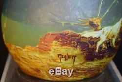 Unusual Rare Muller Freres Cameo Glass Vase with Dog