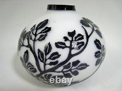 VIDEO Cameo Art Glass Vase Black White Branches & Leaves Mid Century Style Galle