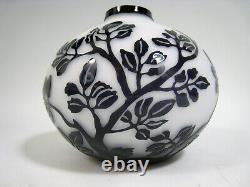 VIDEO Cameo Art Glass Vase Black White Branches & Leaves Mid Century Style Galle