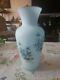 VINTAGE Norleans Italy Handpainted Cameo Glass Light Blue Floral Vase14 Tall