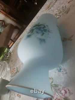 VINTAGE Norleans Italy Handpainted Cameo Glass Light Blue Floral Vase14 Tall