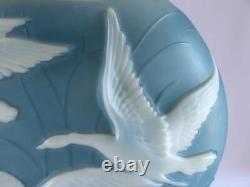 VTG 1930's Phoenix Sculptured Art Glass Cameo Vase with White Flying Wild Geese