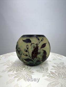 VTG Galle Style Art Nouveau Cameo Art Glass Vase Floral Frosted Green Blue