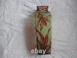 Val St Lambert Cameo Vase With Iris And Leaves With Gold Trim Ca-1920