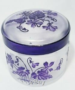 Val st Lambert Galle or Cameo Art Glass Purple Powder Box