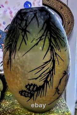 Vase Cameo Glass Pine Cone Acid Etched French Art Deco