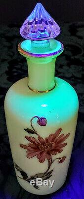 Vaseline Glass St Louis Enameled Gilded Cameo Art Nouveau Lotion Bottle 1900's