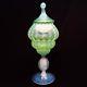 Venetian Italian Cameo Opalescent Swirl Green Glass Apothecary/Candy Jar