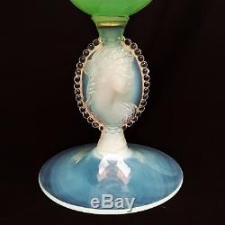 Venetian Italian Cameo Opalescent Swirl Green Glass Apothecary/Candy Jar