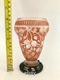 Verreries D'Art Lorraine Cameo Deco Metal Glass Vase Signed