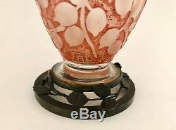 Verreries D'Art Lorraine Cameo Deco Metal Glass Vase Signed