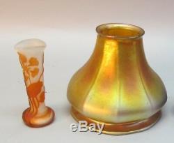 Very Rare SIGNED GALLE Miniature Art Nouveau Cameo Glass Vase c. 1905 antique