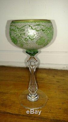 Very nice antique exquisite cameo green Thomas Webb wine goblet glass 6.5