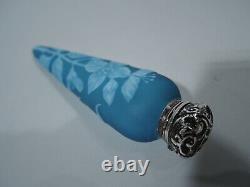 Victorian Perfume Bottle Vial English Blue Cameo Glass Sterling Silver
