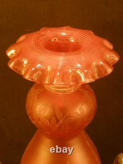 Victorian WEBB Cranberry Cameo Turkey Etch Threaded Glass Vase Urn Ewer Epergne