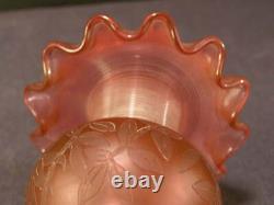 Victorian WEBB Cranberry Cameo Turkey Etch Threaded Glass Vase Urn Ewer Epergne