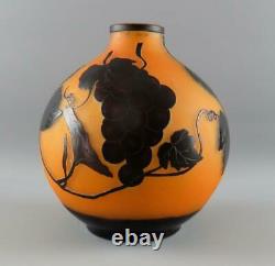 Vintage Acid Etched Cameo Glass Vase Lamp Base Fruiting Vine Signed unidentified