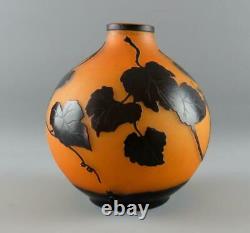 Vintage Acid Etched Cameo Glass Vase Lamp Base Fruiting Vine Signed unidentified