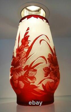 Vintage Antique Galle Style Art Nouveau Cameo Art Glass Vase c. 1950 Cabinet Vase
