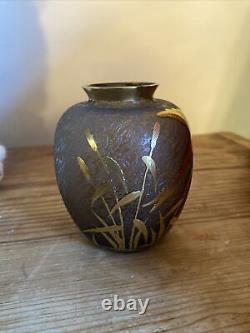 Vintage Art Deco Alfred Taube Gilt Acid Etched Duck Cameo Art Glass Vase