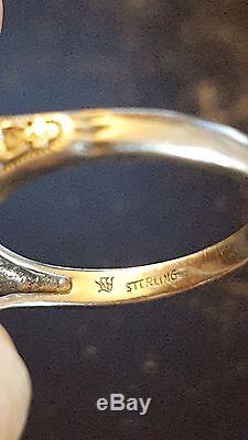 Vintage Art Deco Filigree Sterling Silver Amethyst Glass Intaglio Cameo Ring