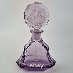 Vintage Art Deco Style Amethyst Glass Scent Bottle Cameo Top By Czecho Slovakia