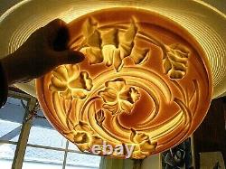 Vintage Art Nouveau Daffodils Lamp Shade Large Round Panel Frosted Cameo Glass
