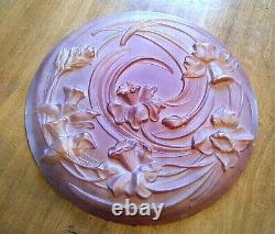 Vintage Art Nouveau Daffodils Lamp Shade Large Round Panel Frosted Cameo Glass