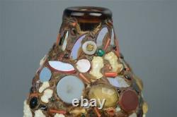 Vintage Black American Folk Art Memory Jug Amber Bottle Cameos Buttons 7.5