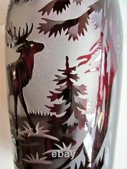 Vintage CMS KRASNO S. Reich Bohemian ART DECO 1930s CAMEO Glass Vase Forest Deer