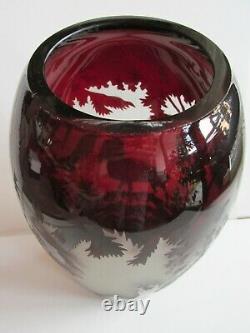 Vintage CMS KRASNO S. Reich Bohemian ART DECO 1930s CAMEO Glass Vase Forest Deer