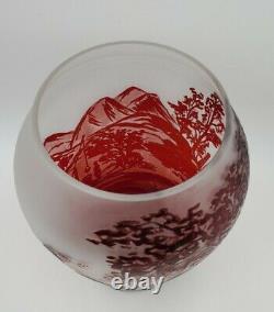 Vintage Cameo Art Glass Vase Handmade In Roumania Red