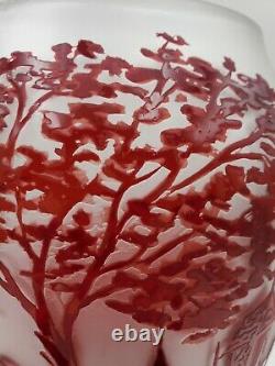 Vintage Cameo Art Glass Vase Handmade In Roumania Red