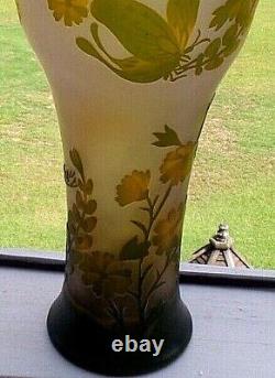 Vintage Cameo Glass Floral Raised Butterflys Green, Yellow And Purple 13h
