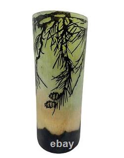 Vintage Cameo Glass Vase Pine Cone Mofit Acid Etched French Art Deco 14 1/2