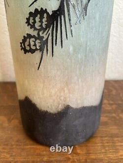 Vintage Cameo Glass Vase Pine Cone Mofit Acid Etched French Art Deco 14 1/2
