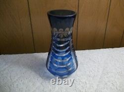 Vintage Cobalt Cut to Clear Thick Crystal Bud Vase Drape and Cameo Oval Design