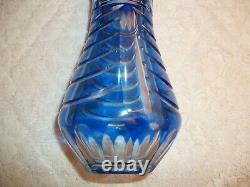 Vintage Cobalt Cut to Clear Thick Crystal Bud Vase Drape and Cameo Oval Design