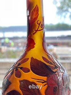 Vintage Colored Art Glass Bud Vase Tip Galle Art Nouveau Vines Flowers 9