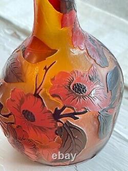 Vintage Colored Art Glass Bud Vase Tip Galle Art Nouveau Vines Flowers 9