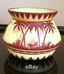 Vintage Czech Glass Art Deco Egyptian Revival Scene Painted Vase Cameo Style
