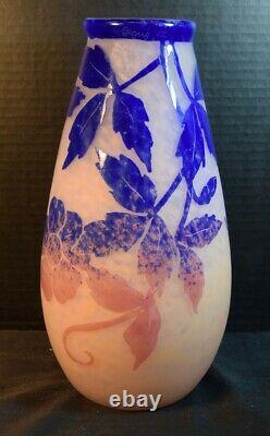 Vintage Degue Art Deco French Cameo Glass Vase with Flowers