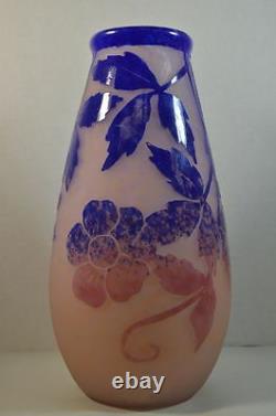 Vintage Degue Art Deco French Cameo Glass Vase with Flowers
