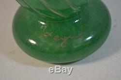 Vintage Degue Cameo Art Glass Vase in Green