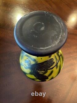 Vintage EMILE GALLE Reproduction Cameo Glass 8.75 T Pedestal Bowl Dragonfly