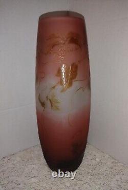 Vintage Emile Galle Classic Cameo Art Vase Floral Leaf Design Signed 12.5H